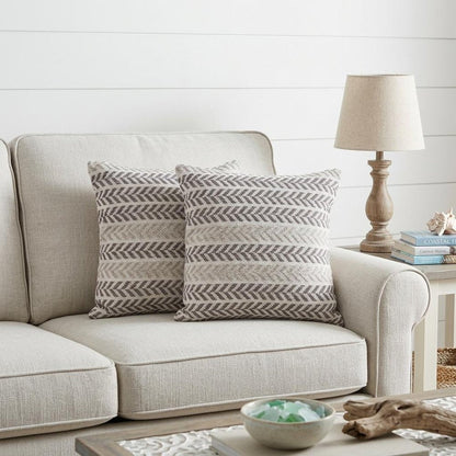 Set of Two 18" X 18" Gray Beach Chevron Cotton Zippered Pillow HomeRoots