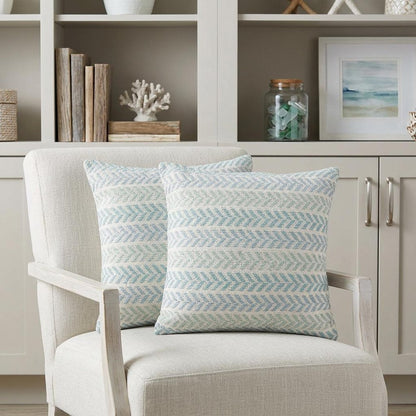 Set of Two 18" X 18" Blue Beach Chevron Cotton Zippered Pillow