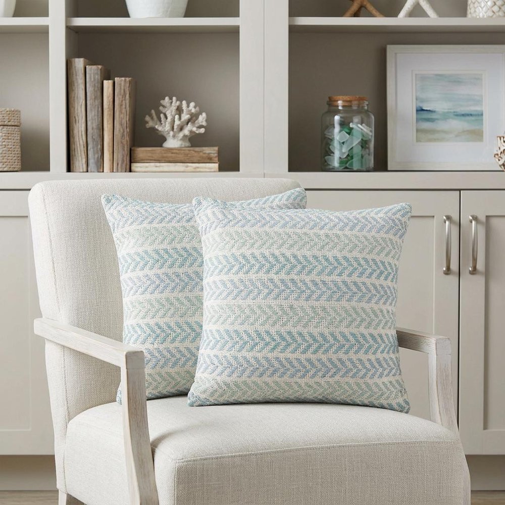 Set of Two 18" X 18" Blue Beach Chevron Cotton Zippered Pillow — view 9