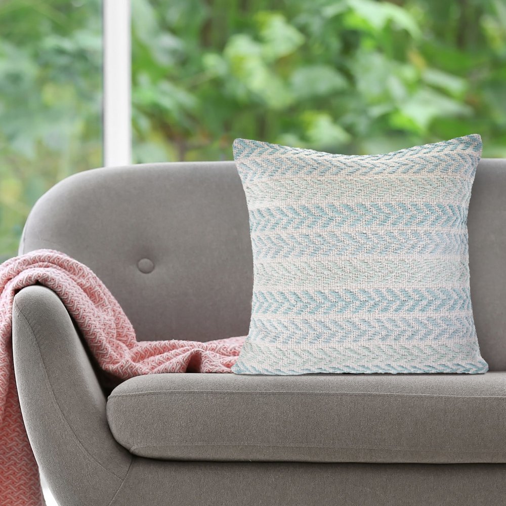 Set of Two 18" X 18" Blue Beach Chevron Cotton Zippered Pillow — view 7