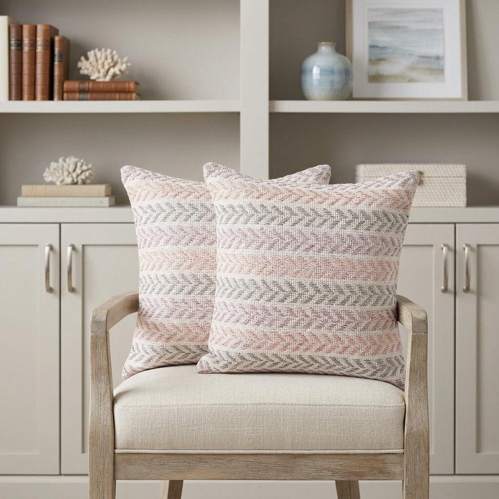Set of Two 18" Purple Beach Chevron Cotton Throw Pillows HomeRoots