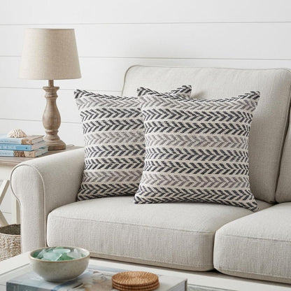 Set of Two 18" X 18" Black Beach Chevron Cotton Zippered Pillow HomeRoots
