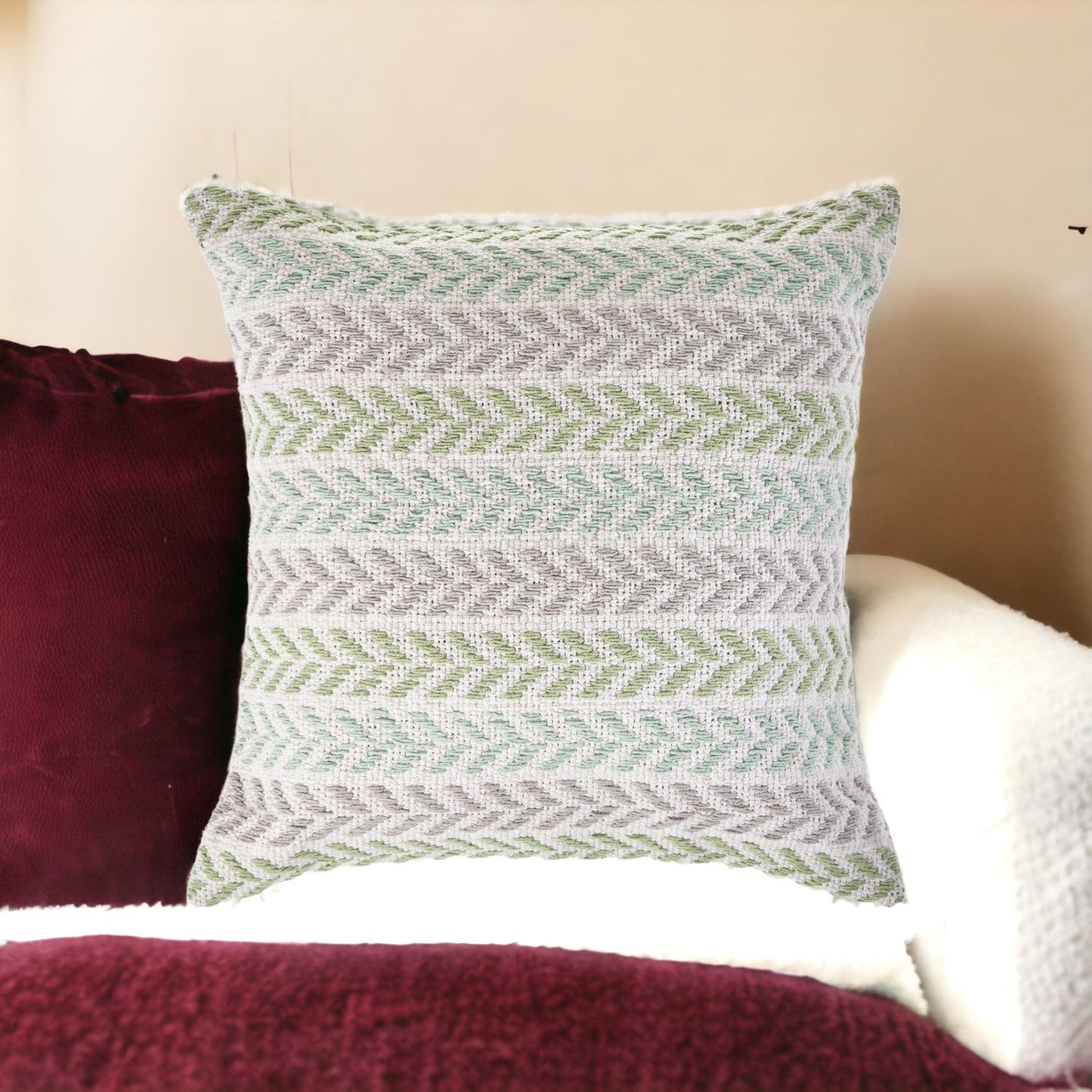 Set of Two 18" X 18" Green Beach Chevron Cotton Zippered Pillow