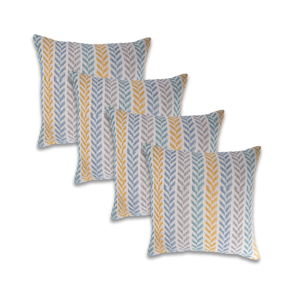 Set of Four 18" X 18" Yellow Beach Chevron Cotton Zippered Pillow HomeRoots
