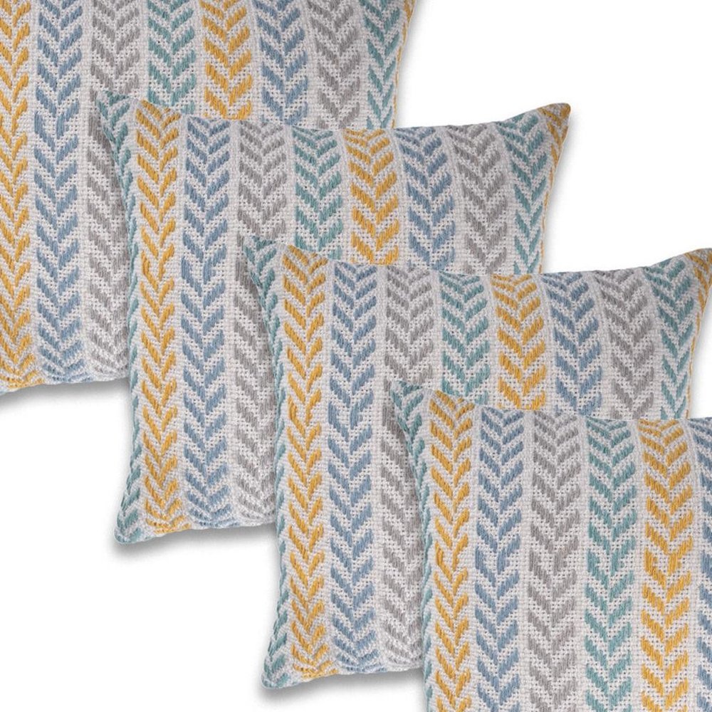 Set of Four 18" X 18" Yellow Beach Chevron Cotton Zippered Pillow HomeRoots