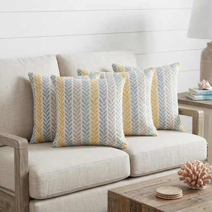 Set of Four 18" X 18" Yellow Beach Chevron Cotton Zippered Pillow HomeRoots