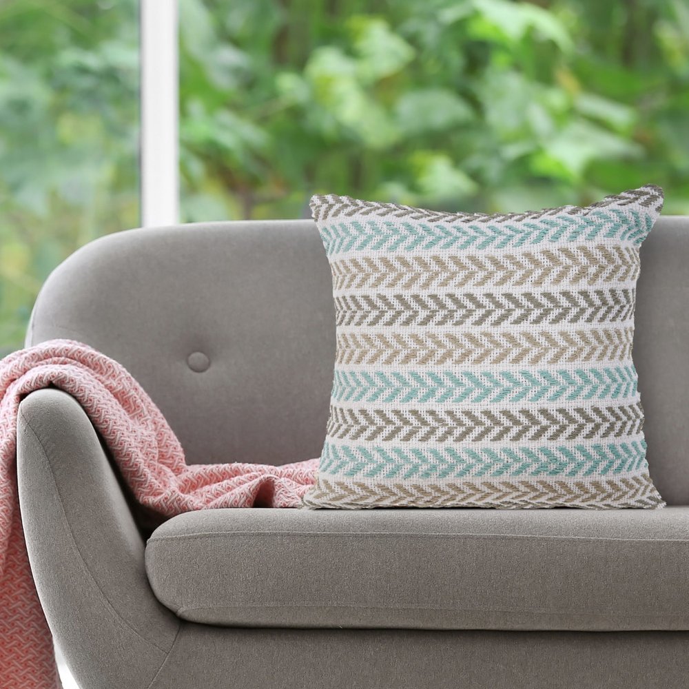 Set of Four 18" X 18" Blue Beach Chevron Cotton Zippered Pillow HomeRoots