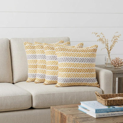 Set of Four 18" X 18" Orange Beach Chevron Cotton Zippered Pillow