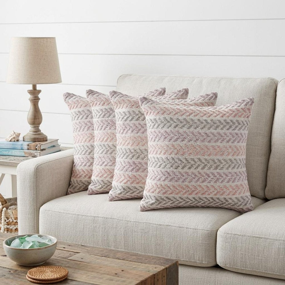 Set of Four 18" Purple Beach Chevron Cotton Throw Pillows HomeRoots