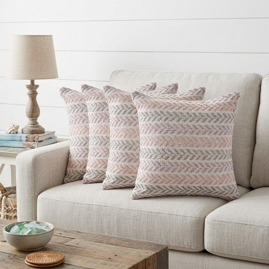 Set of Four 18" Purple Beach Chevron Cotton Throw Pillows