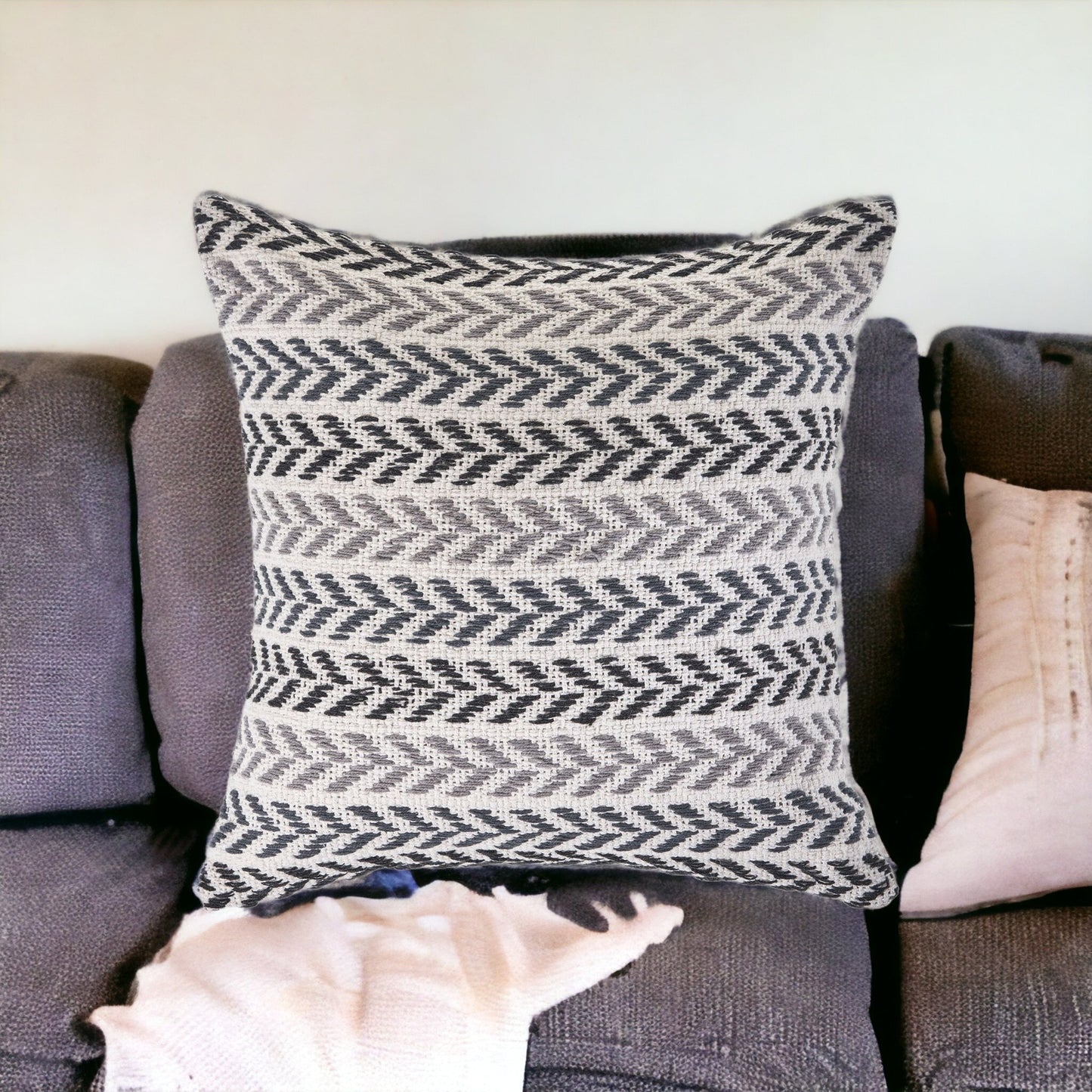 Set of Four 18" X 18" Black Beach Chevron Cotton Zippered Pillow