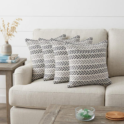 Set of Four 18" X 18" Black Beach Chevron Cotton Zippered Pillow HomeRoots