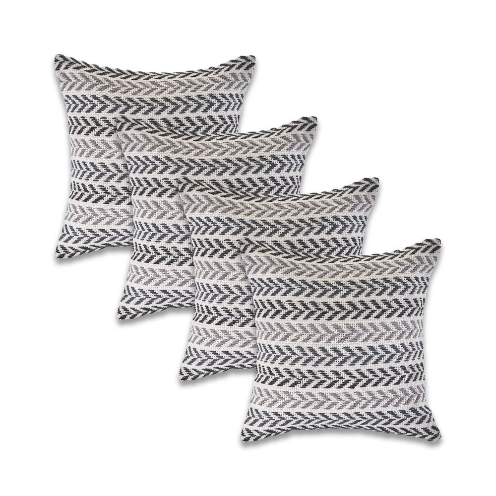 Set of Four 18" X 18" Black Beach Chevron Cotton Zippered Pillow HomeRoots