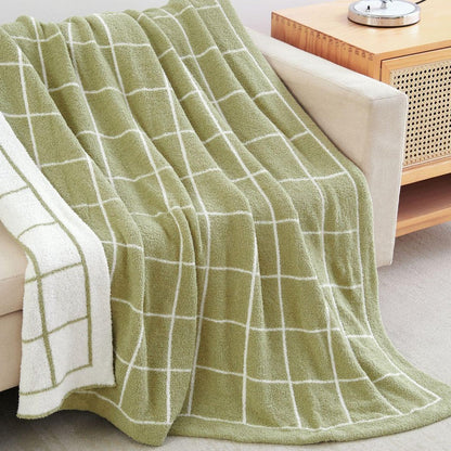 50" X 60" Green and White Fleece Knitted Geometric Plush Throw Blanket HomeRoots