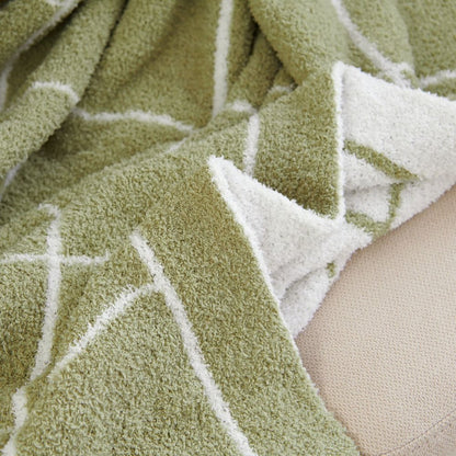 50" X 60" Green and White Fleece Knitted Geometric Plush Throw Blanket HomeRoots