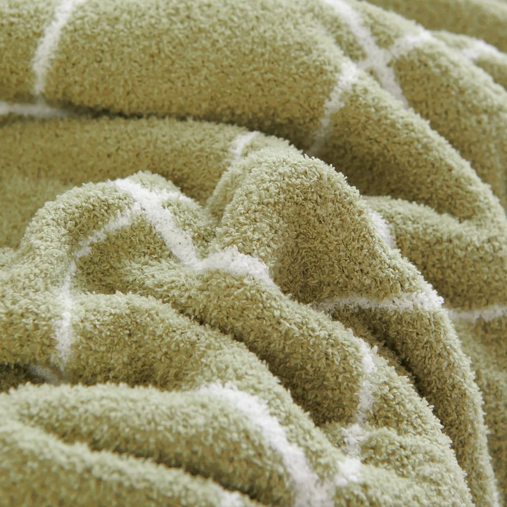 50" X 60" Green and White Fleece Knitted Geometric Plush Throw Blanket HomeRoots
