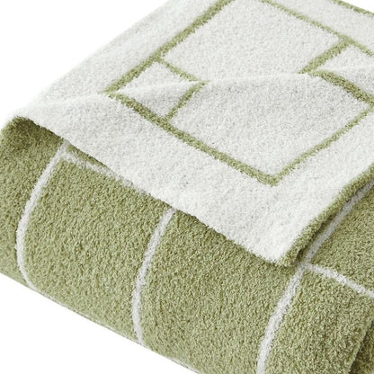50" X 60" Green and White Fleece Knitted Geometric Plush Throw Blanket HomeRoots
