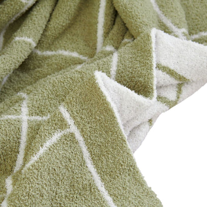 50" X 60" Green and White Fleece Knitted Geometric Plush Throw Blanket HomeRoots