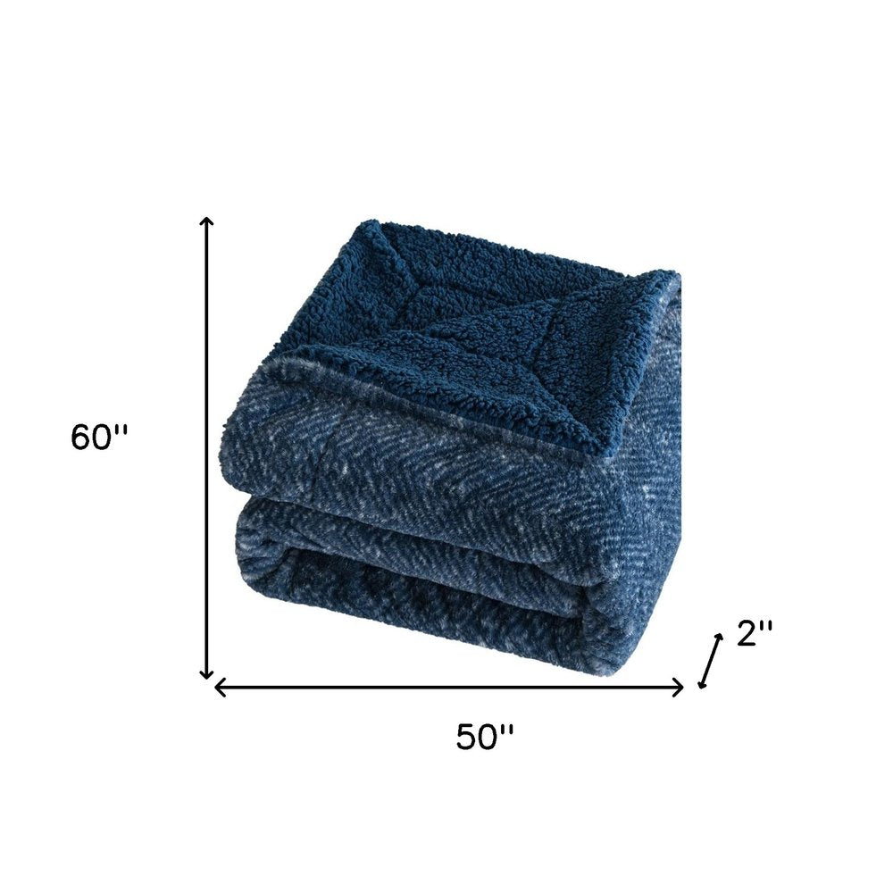 50" X 60" Oxford Blue Faux Fur Herringbone Plush Throw Blanket HomeRoots