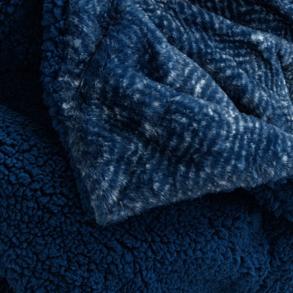 50" X 60" Oxford Blue Faux Fur Herringbone Plush Throw Blanket HomeRoots