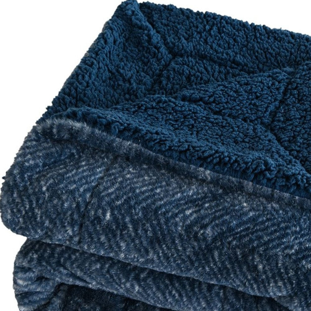 50" X 60" Oxford Blue Faux Fur Herringbone Plush Throw Blanket HomeRoots