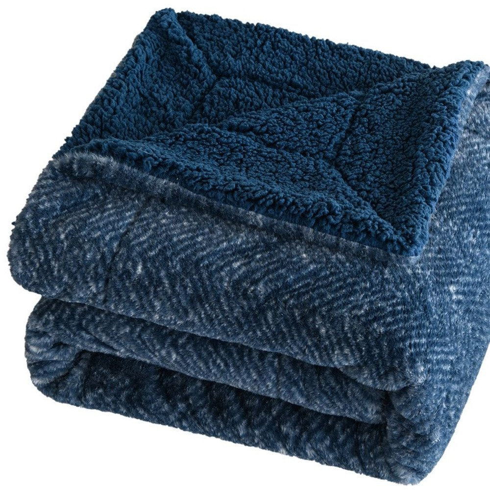 50" X 60" Oxford Blue Faux Fur Herringbone Plush Throw Blanket HomeRoots