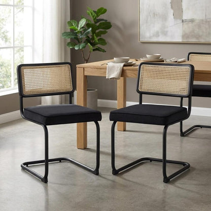 Set of Two Navy Blue and Silver Upholstered Velvet Dining Side Chairs HomeRoots