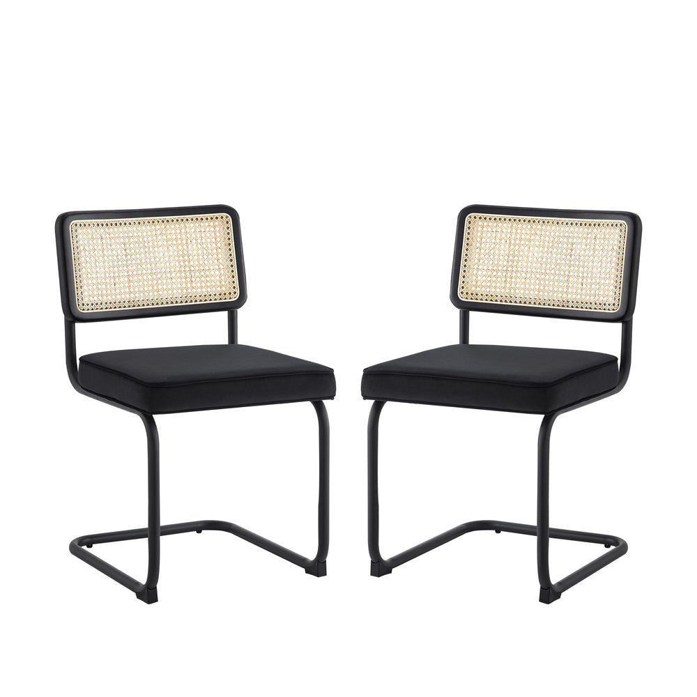 Set of Two Black Upholstered Velvet Dining Side Chairs — view 1
