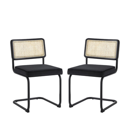 Set of Two Black Upholstered Velvet Dining Side Chairs