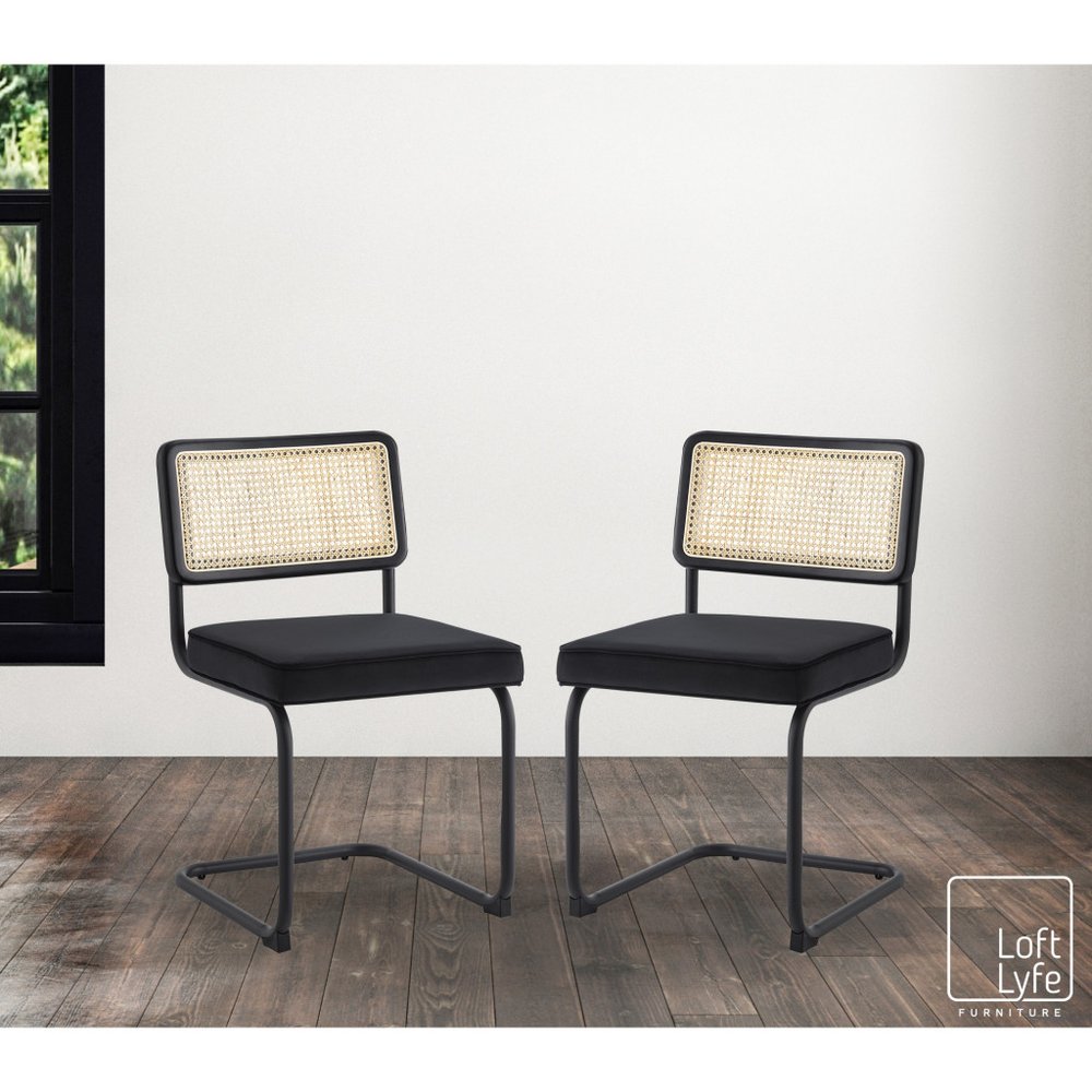 Set of Two Navy Blue and Silver Upholstered Velvet Dining Side Chairs HomeRoots