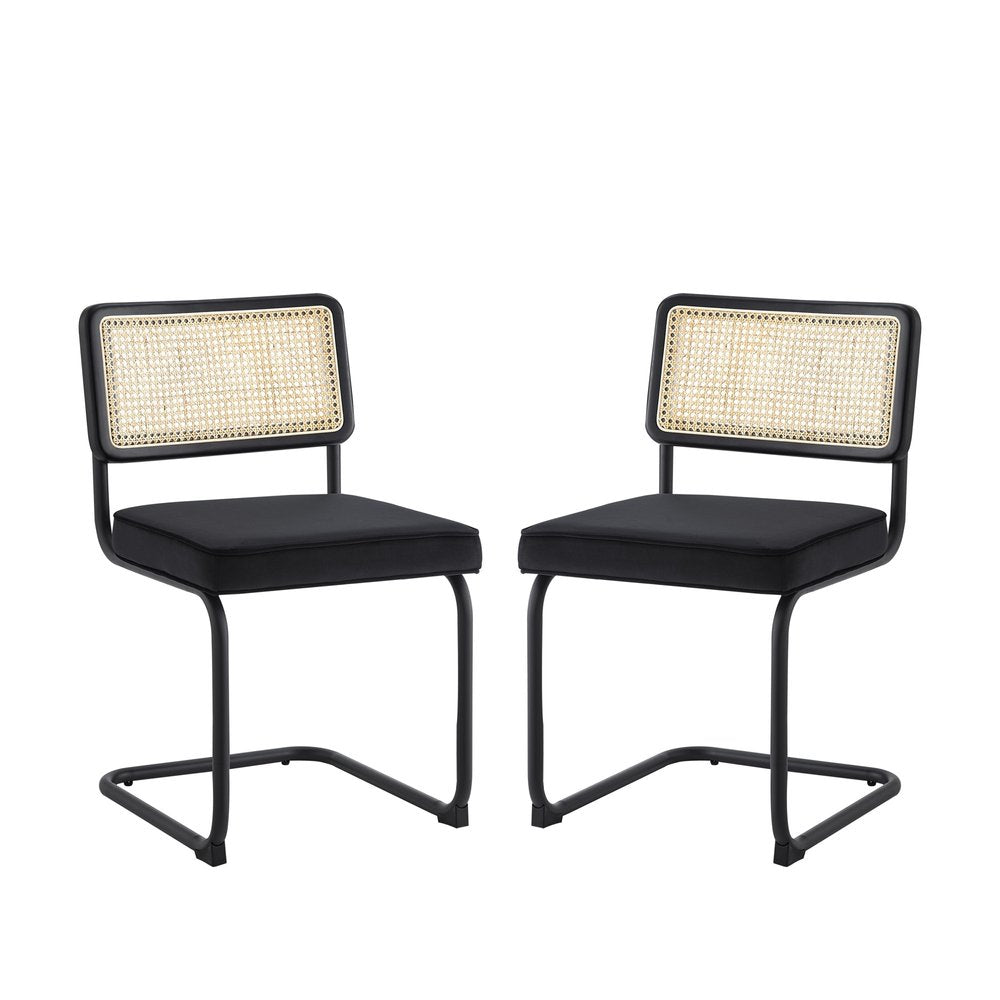 Set of Two Navy Blue and Silver Upholstered Velvet Dining Side Chairs HomeRoots