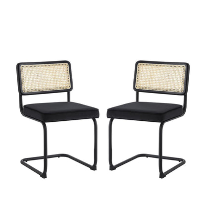 Set of Two Navy Blue and Silver Upholstered Velvet Dining Side Chairs HomeRoots