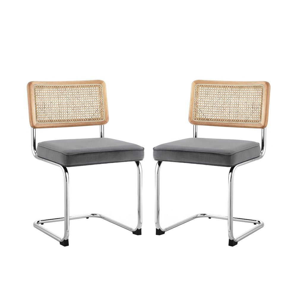 Set of Two Navy Blue and Silver Upholstered Velvet Dining Side Chairs — view 9