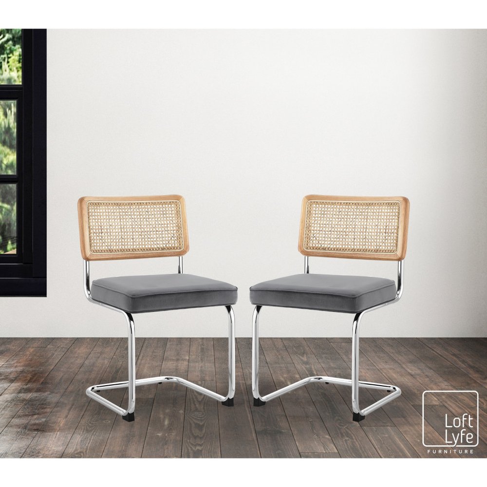 Set of Two Navy Blue and Silver Upholstered Velvet Dining Side Chairs HomeRoots