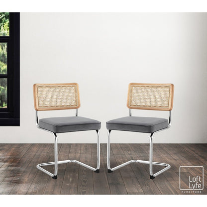 Set of Two Navy Blue and Silver Upholstered Velvet Dining Side Chairs HomeRoots