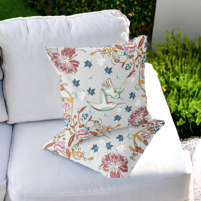Set of Two 16" X 16" Gray and Blue Bird Blown Seam Floral Indoor Outdoor Throw Pillow