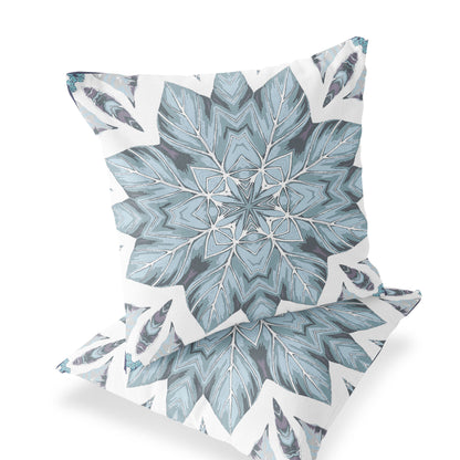 Set of Two 16" X 16" Blue and White Blown Seam Eclectic Indoor Outdoor Throw Pillow