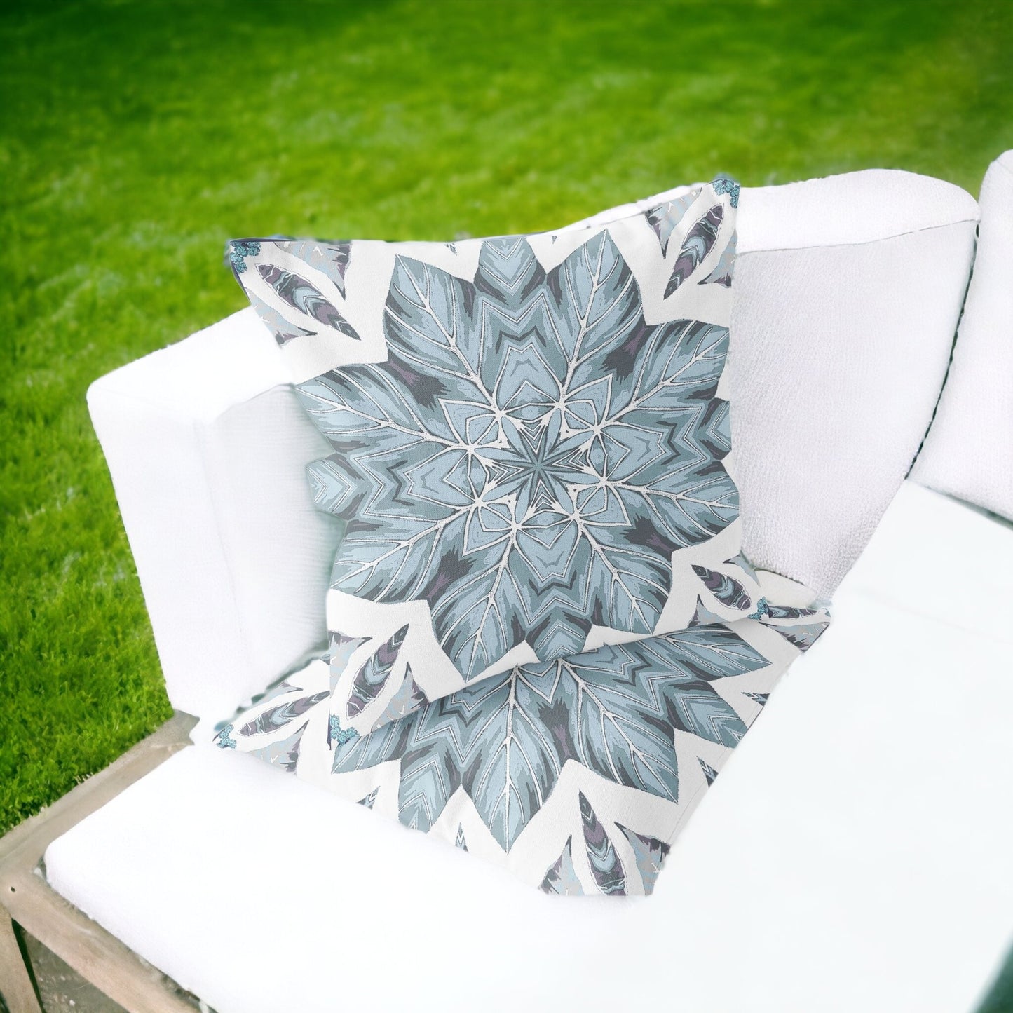 Set of Two 16" X 16" Blue and White Blown Seam Eclectic Indoor Outdoor Throw Pillow