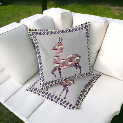 Set of Two 16" X 16" Gray and Purple Deer Blown Seam Animal Print Indoor Outdoor Throw Pillow - FurniFindUSA