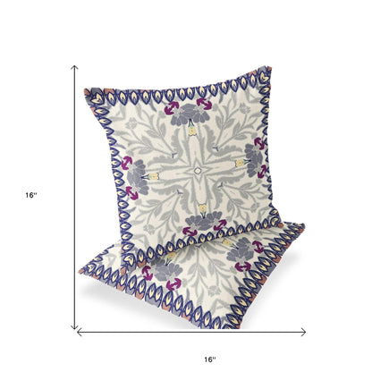 Set of Two 16" X 16" Gray and Purple Blown Seam Floral Indoor Outdoor Throw Pillow - FurniFindUSA