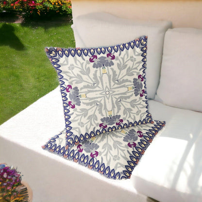 Set of Two 16" X 16" Gray and Purple Blown Seam Floral Indoor Outdoor Throw Pillow - FurniFindUSA