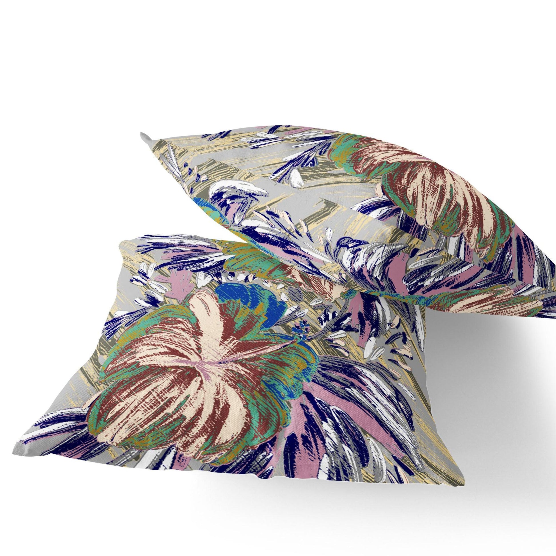 Set of Two 16" X 16" Green and White Blown Seam Floral Indoor Outdoor Throw Pillow - FurniFindUSA