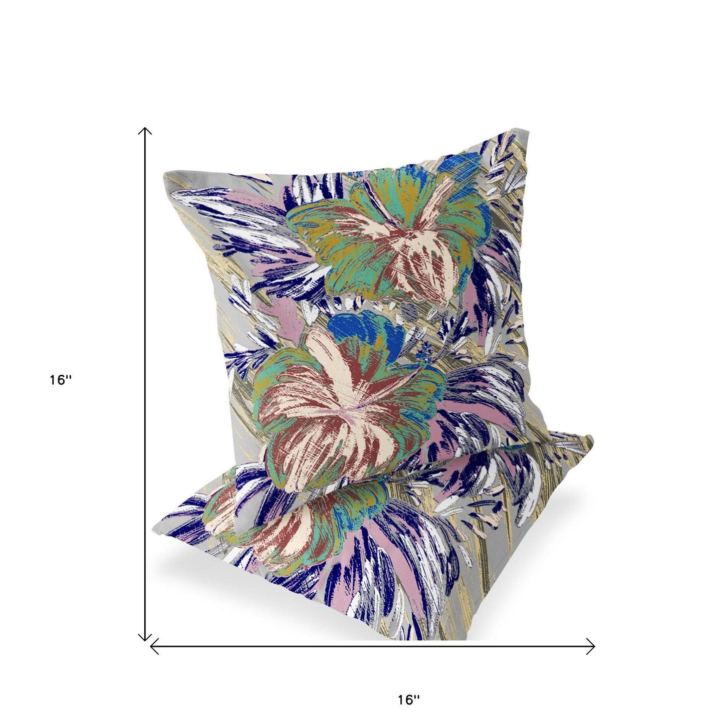 Set of Two 16" X 16" Green and White Blown Seam Floral Indoor Outdoor Throw Pillow - FurniFindUSA