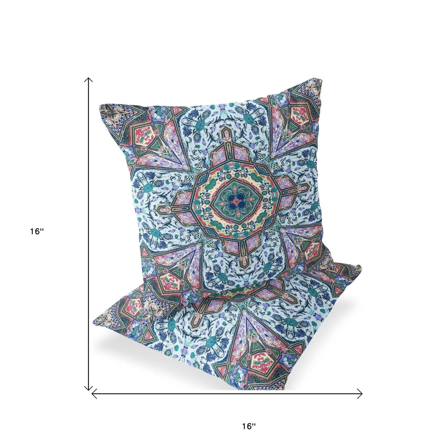 Set of Two 16" X 16" Blue and Pink Blown Seam Floral Indoor Outdoor Throw Pillow - FurniFindUSA