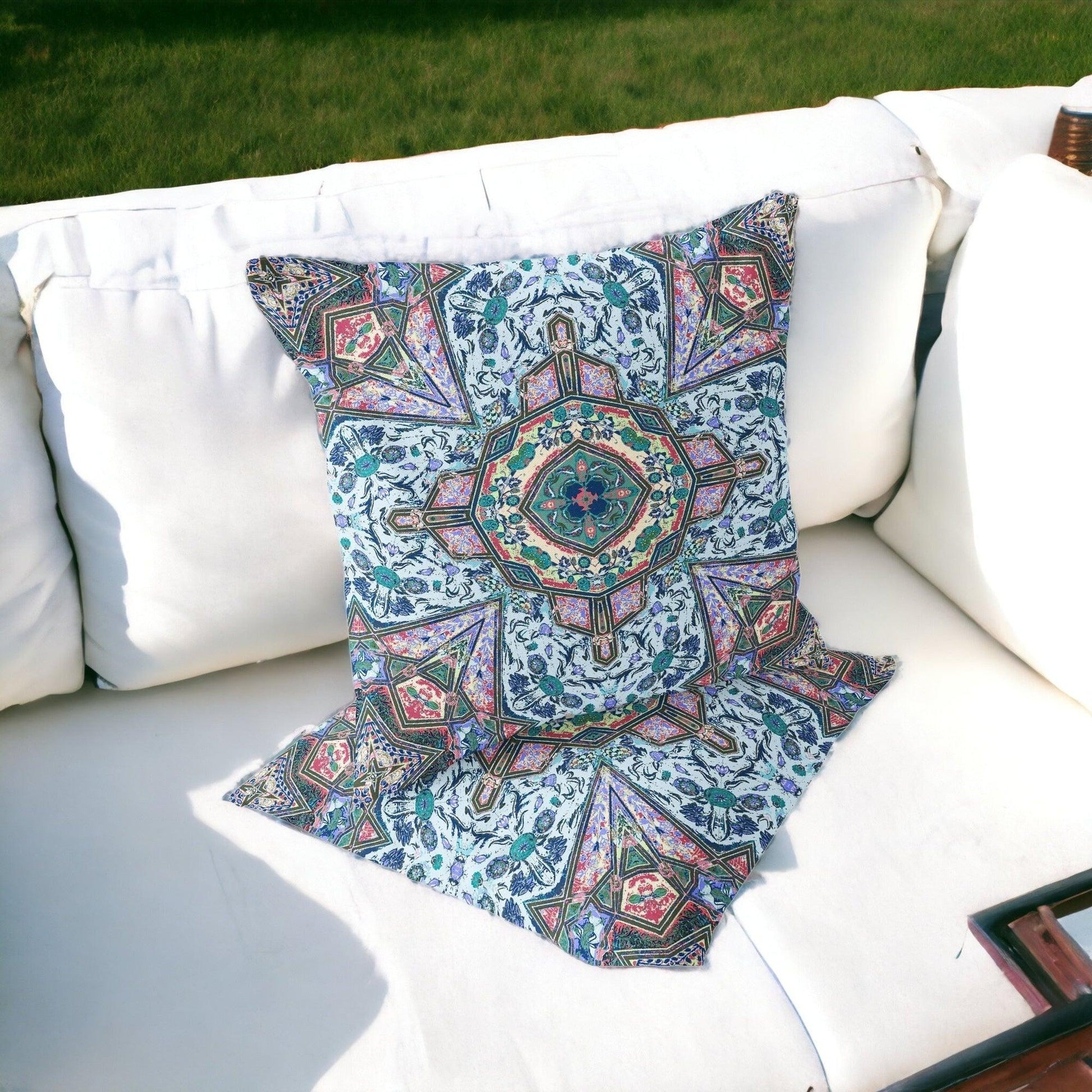 Set of Two 16" X 16" Blue and Pink Blown Seam Floral Indoor Outdoor Throw Pillow - FurniFindUSA