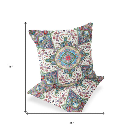 Set of Two 16" X 16" Pink and Green Blown Seam Floral Indoor Outdoor Throw Pillow - FurniFindUSA
