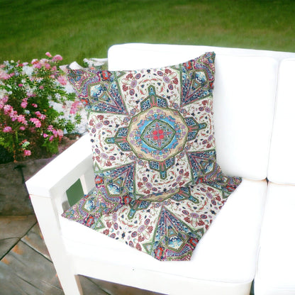 Set of Two 16" X 16" Pink and Green Blown Seam Floral Indoor Outdoor Throw Pillow - FurniFindUSA