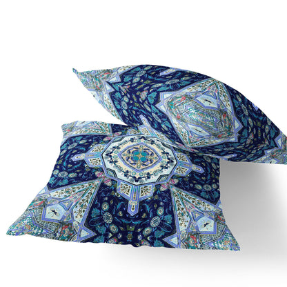 Set of Two 16" X 16" Blue and Green Blown Seam Floral Indoor Outdoor Throw Pillow - FurniFindUSA