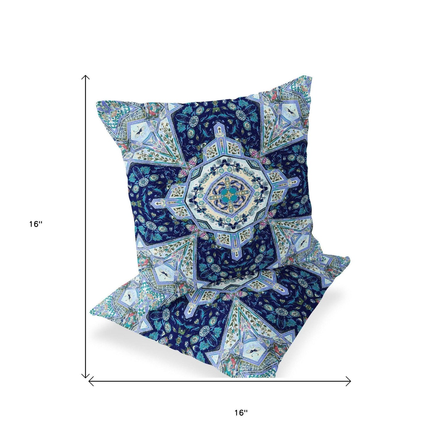 Set of Two 16" X 16" Blue and Green Blown Seam Floral Indoor Outdoor Throw Pillow - FurniFindUSA