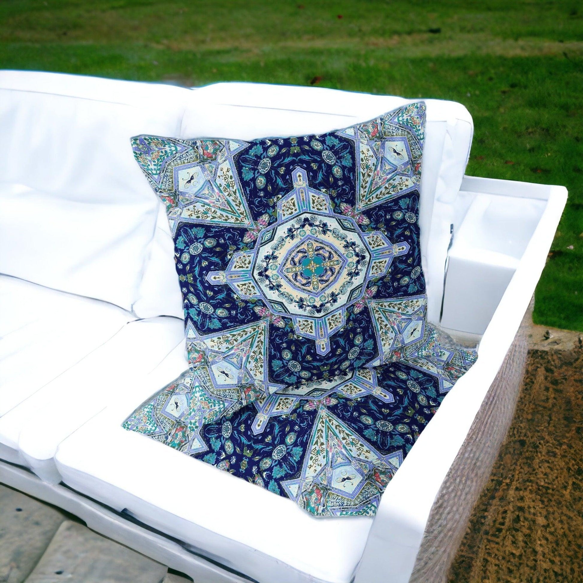 Set of Two 16" X 16" Blue and Green Blown Seam Floral Indoor Outdoor Throw Pillow - FurniFindUSA